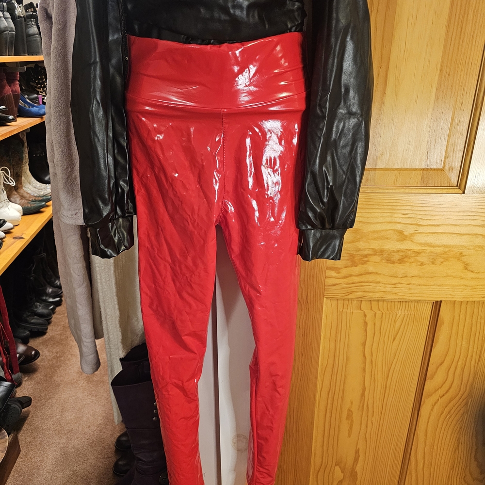 Glossy Red High-Waisted Leggings
